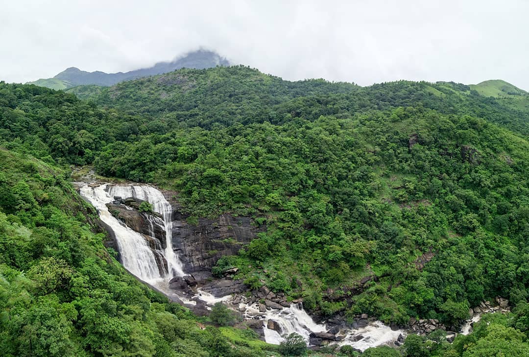 Mallalli Falls during monsoon season at full flow